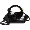 Ganni Bou Crossbody Bag In Black Croc