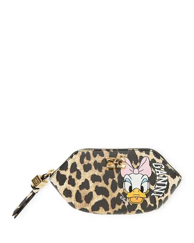 Ganni Bou Daisy Duck Leopard Print Coin Purse In Animal Print