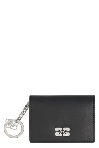 Ganni Bou Faux Leather Card Holder In Black