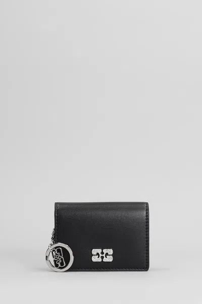 Ganni Bou Flap Wallet In Black Leather
