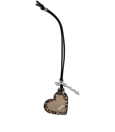 Ganni Bou Heart Leopard Print Charm In Brown