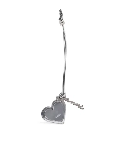 Ganni Bou Heart Mirror Bag Charm In Silver