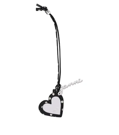 Ganni Bou Heart Polka-dot Print Charm In Black