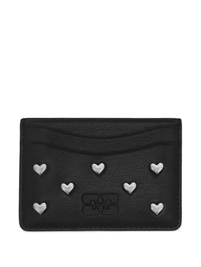 Ganni Bou Heart-stud Cardholder In Black