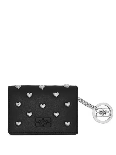 Ganni Bou Heart-stud Wallet In Black