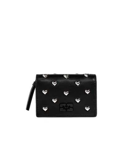 Ganni Bou Heart-stud Wallet In Black
