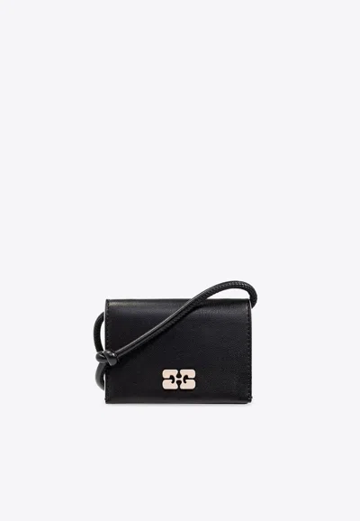 Ganni Bou Leather Strap Wallet In Black