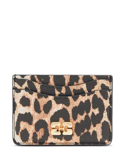 Ganni Bou Leopard-print Cardholder In Brown