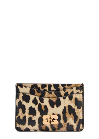 Ganni Bou Leopard-print Leather Card Holder In Multi