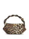 Ganni Leopard Print Mini Bou Bag With Twisted Handle In Brown