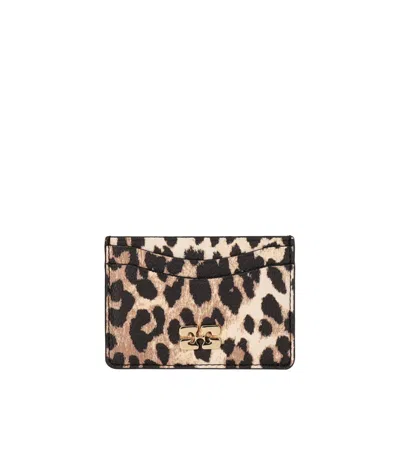 Ganni Bou Leopard-print Card Holder In Brown