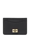 Ganni Bou Grained Gold Card Holder In Black
