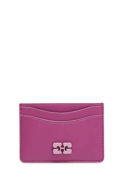 Ganni Bou Logo Leather Card Holder In Bright Pink
