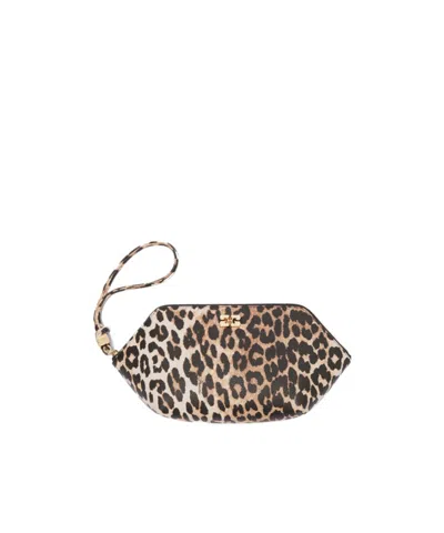 Ganni Bou Make Up Pouch In Grained Leopard In Brown