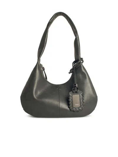 GANNI GANNI BOU' MEDIUM BAG IN GREY LEATHER BLEND