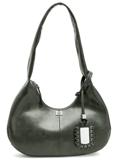 Ganni Bou Medium Leather Hobo Bag In Gray