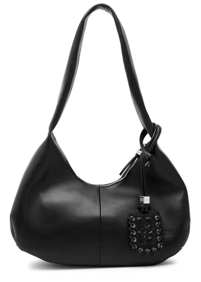 Ganni Bou Medium Leather Hobo Bag In Black