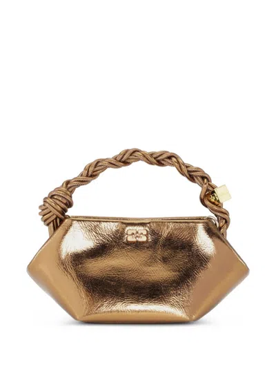 Ganni Bou Metallic-effect Mini Tote Bag In Gold