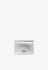 Ganni Bou Metallic Flap Cardholder In Silver