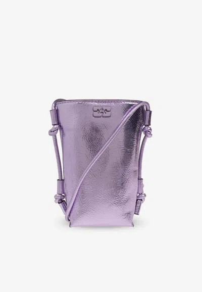 Ganni Bou Metallic Leather Crossbody Bag In Purple