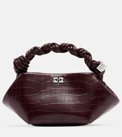 Ganni Bou Mini Croc-effect Leather Top-handle Bag In Burgundy