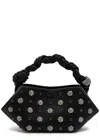 Ganni Bou Mini Crystal-embellished Satin Top Handle Bag In Black