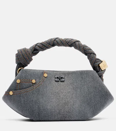 Ganni Bou Mini Denim Top-handle Bag In Gray