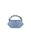 Ganni Mini Bou Leather Top Handle Bag In Blue