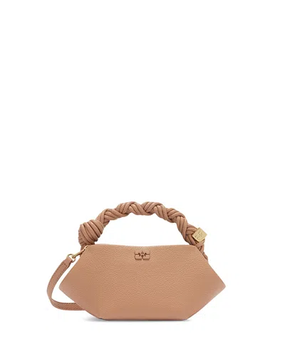 Ganni Bou Mini Grained Top Handle Bag In Brown