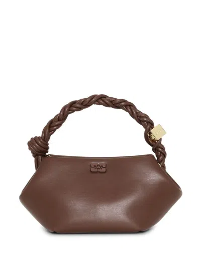 Ganni Mini Leather Bou Top-handle Bag In Brown