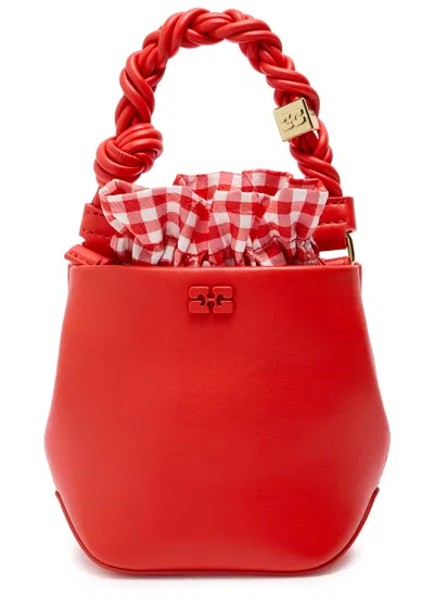 Ganni Bou Mini Leather Bucket Bag In Red