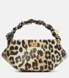 Ganni Structured Leopard Print Handbag With Twisted Handle In Multicoloured
