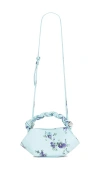 Ganni Mini Bag Structured Shape Floral Pattern Handle In Blue