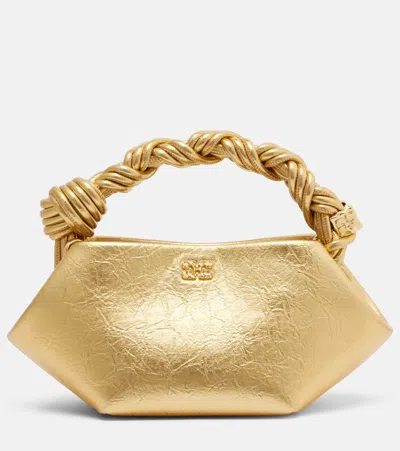 Ganni Mini Metallic Bou Top-handle Bag In Gold