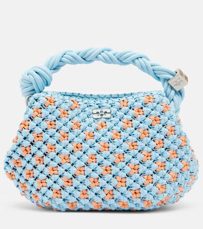 Ganni Bou Mini Woven Top-handle Bag In Blue