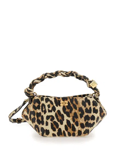 Ganni 'bou' Multicolor Mini Handbag With Logo Plaque On The Front And All-over Leopard Motif In Leather Wo