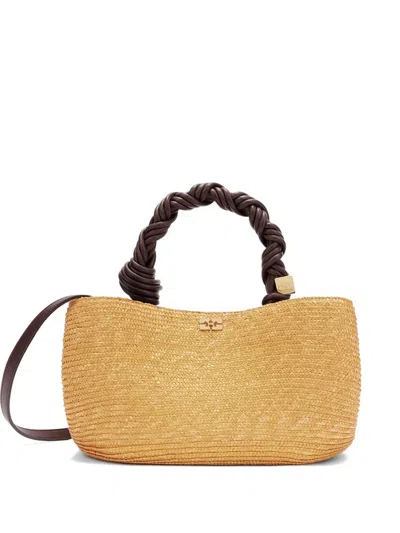 Ganni Small Bou Straw Tote Bag In Neutral