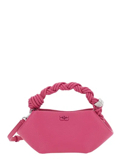 Ganni Bou Pink Mini Handbag With Braided Handler In Leather Woman