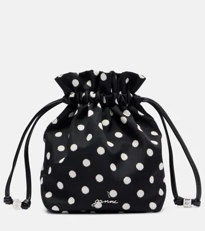 Ganni Women Printed Bou Bucket Pouch With Dots In Black