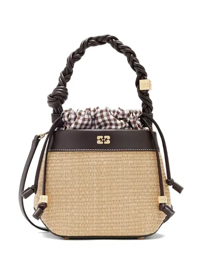 Ganni Bou Beuteltasche Aus Raffiabast In Brown