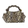 Ganni Bou Small Python-effect Leather Top Handle Bag In Brown