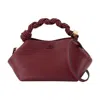 Ganni Bou Red Handbag With Butterfly Logo And Hand-braided Strands In Leather Woman In Neutral