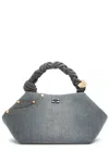 Ganni Small Twisted-handle Denim Clutch Bag In Blue