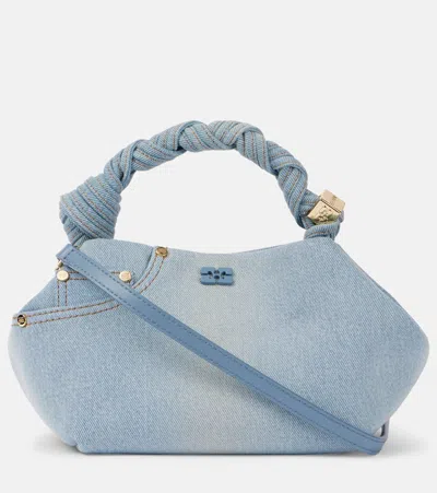 Ganni Small Bou Denim Crossbody Bag In Faded Denim