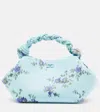Ganni Mini Bag Structured Shape Floral Pattern Handle In Blue