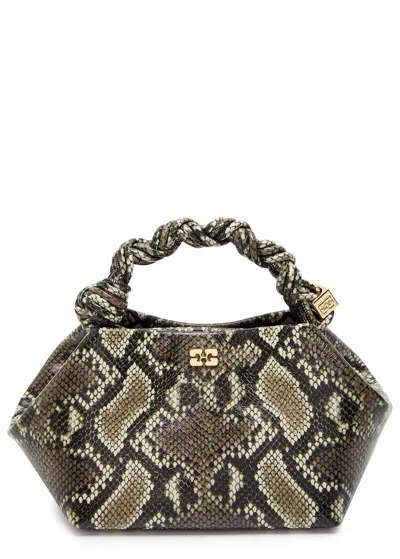 Ganni Bou Small Python-effect Leather Top Handle Bag In Gray