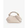 Ganni Oyster Gray Bou Small Recycled-leather Blend Top-handle Bag In Oyster Gray
