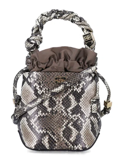 Ganni Bou Snakeskin-embossed Bucket Bag In Red
