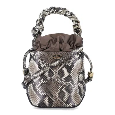 Ganni Bou Snakeskin-embossed Bucket Bag Egret Recycled Leather Shoulder In Multi