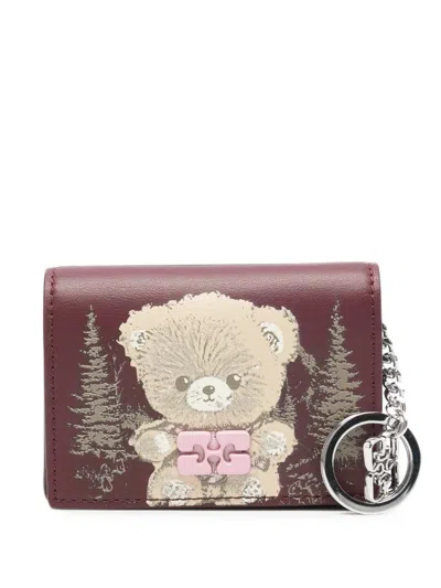 Ganni Bou Teddy Printed Card Holder In Blue